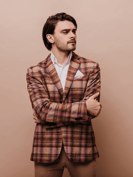 Checked Wool Blazer for Men Classic Fit