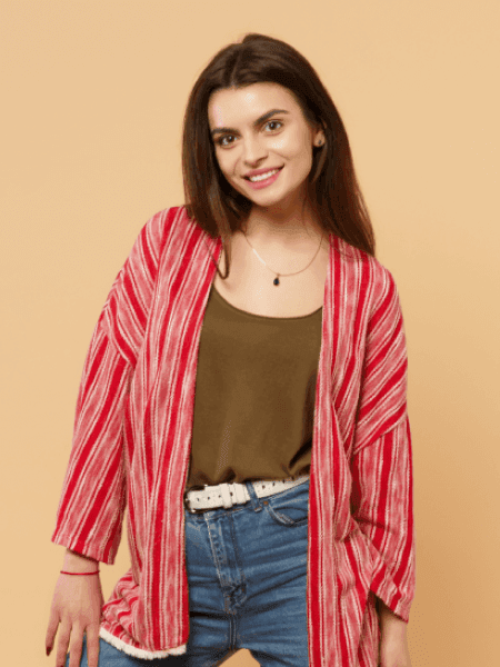 Red Striped Kimono Cardigan Lightweight