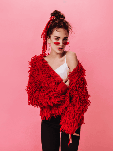 Crimson Shaggy Knit Jacket Statement Piece